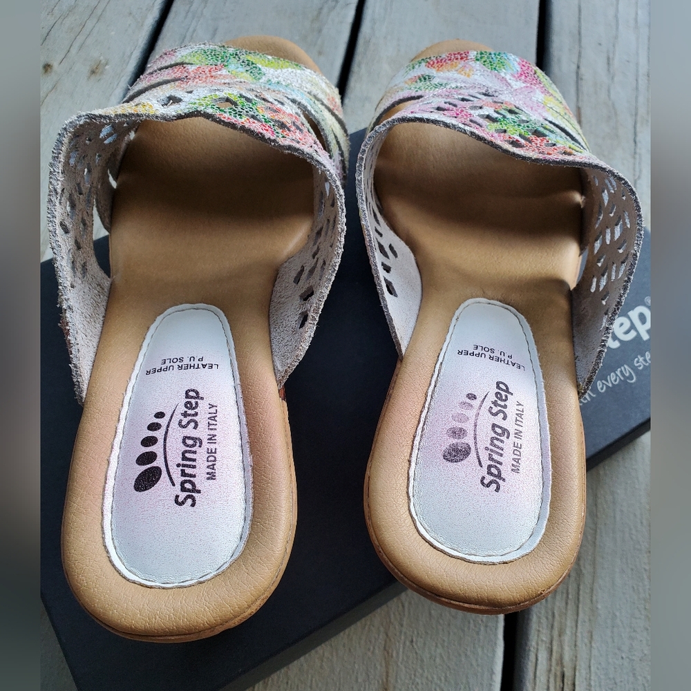 Spring Step Italian Genuine Leather Viniko White Multi Slip-on Wedge Sandals - Picture 7 of 14